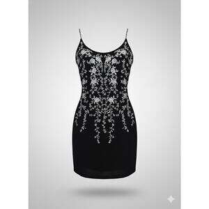Maggy London Black Beaded Strap Floral Embroidered Cocktail Dress | Size 10